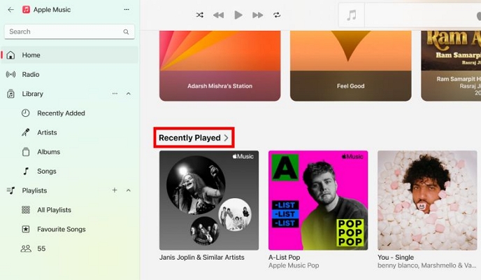 click Recently Played | Recently Played on Apple Music