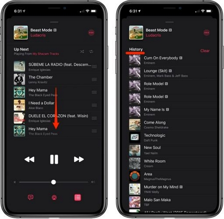 see previous tracks | Recently Played on Apple Music