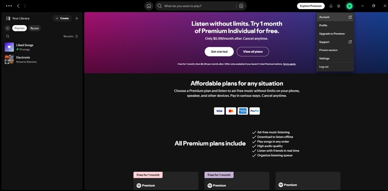 click Account | Spotify Premium Duo