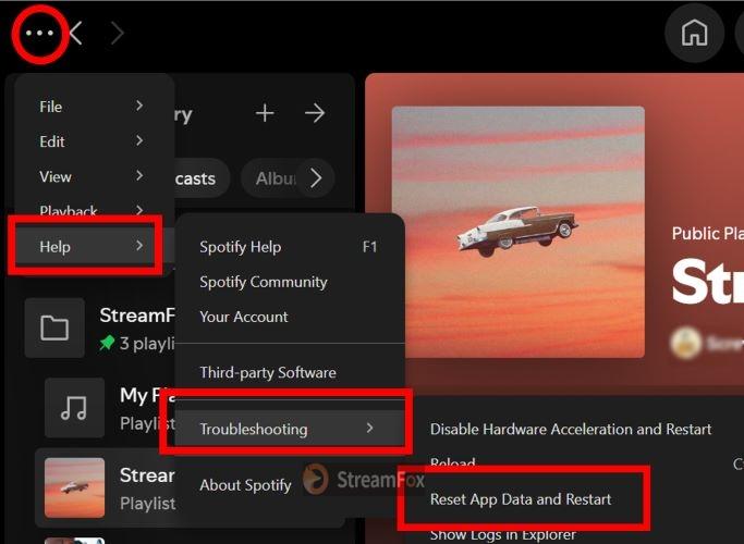 choose Reset App Data and Restart | Spotify Can't Play This Right Now Error