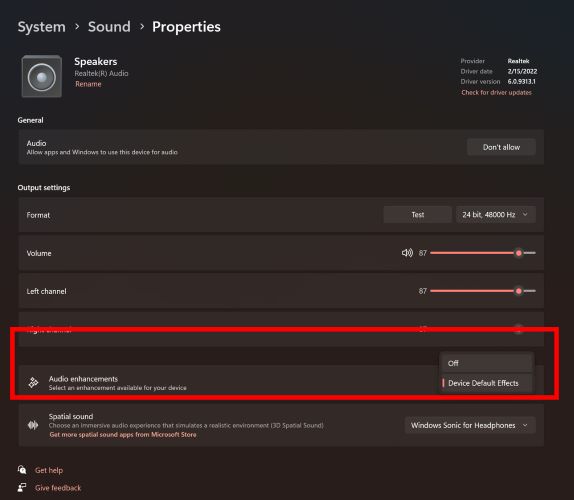 check for enhancement settings | Spotify Can't Play This Right Now Error