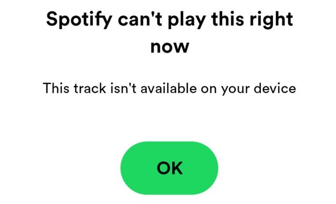 unavailable songs | Spotify Can't Play This Right Now Error