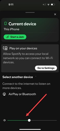 adjust volume slider | Play Spotify with AirPods