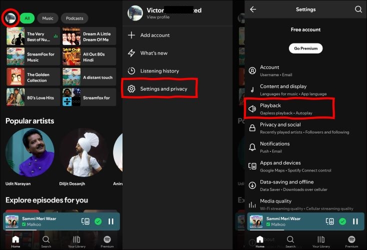 choose Playback | top Spotify from Automatically Playing
