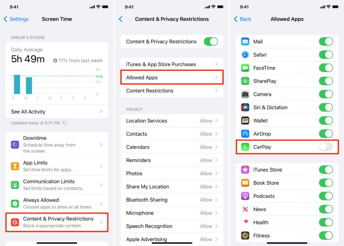 toggle off CarPlay | Stop Spotify from Automatically Playing