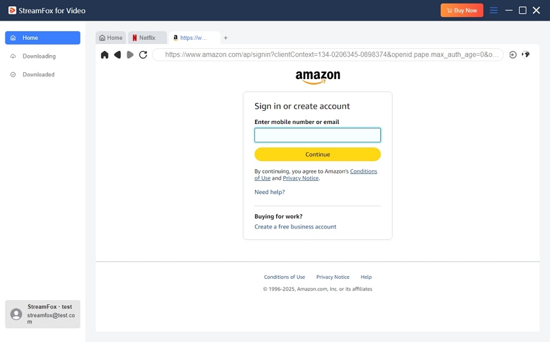 log in Amazon account | streamfox amazon video downloader user guide