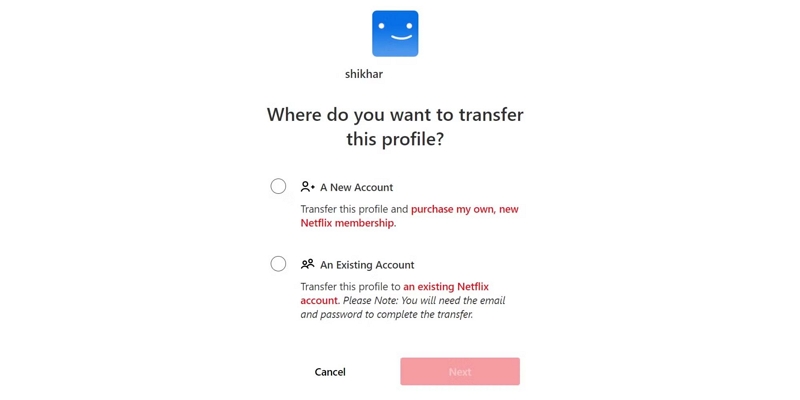 Existing Account | how to transfer netflix profile