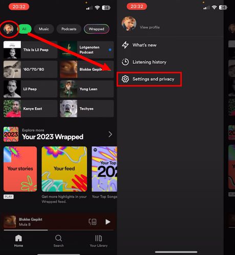 select Settings and privacy | Turn Off Explicit on Spotify
