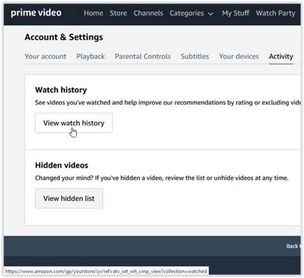 Watch History | delete purchases on amazon prime video