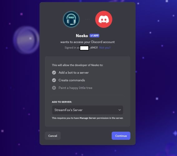 hit Continue | Connect Apple Music to Discord